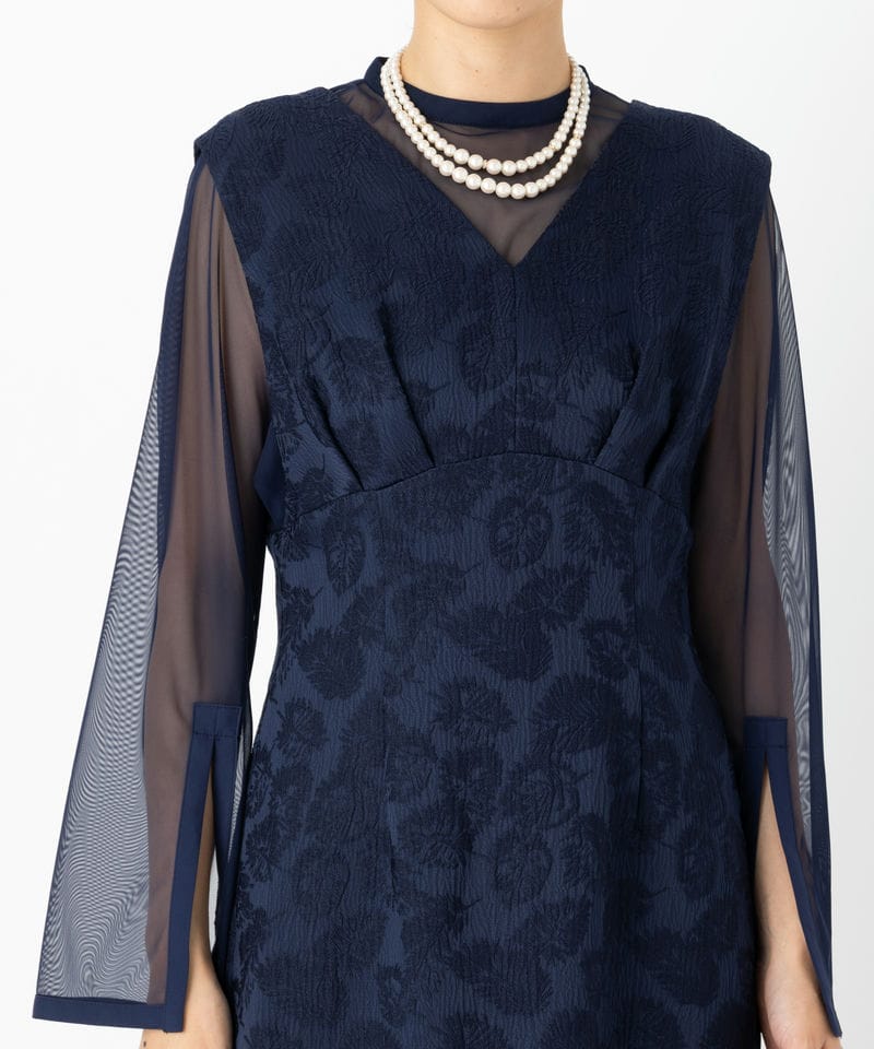 Aimer 【ドレス2点SET】エメ チュールブラウス付Vネックジャカード