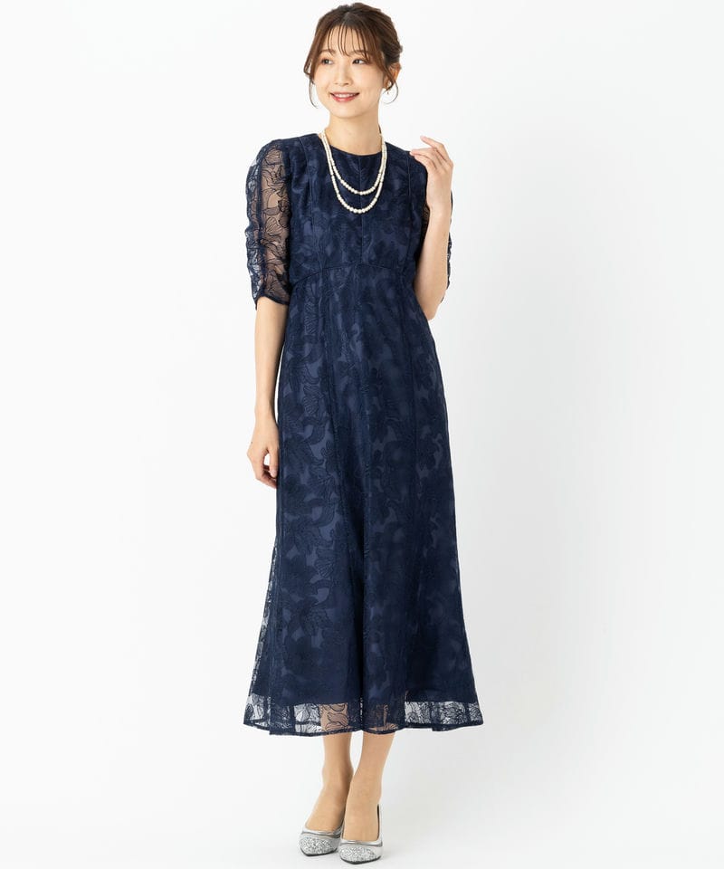 Aimer エンブロイダリーチュールパイピングドレス ネイビー Aimer 【ドレス3点セット】エメ チュールエンブロイダリーレース
