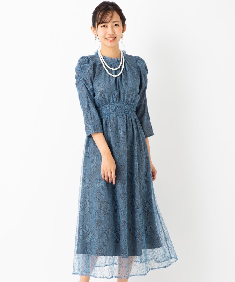 JILL STUART ジルスチュアート パワショルレースワンピース ブルー系