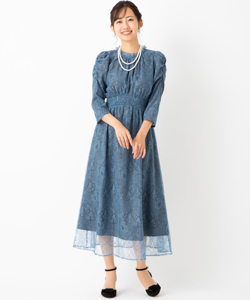 JILL STUART ジルスチュアート パワショルレースワンピース ブルー系