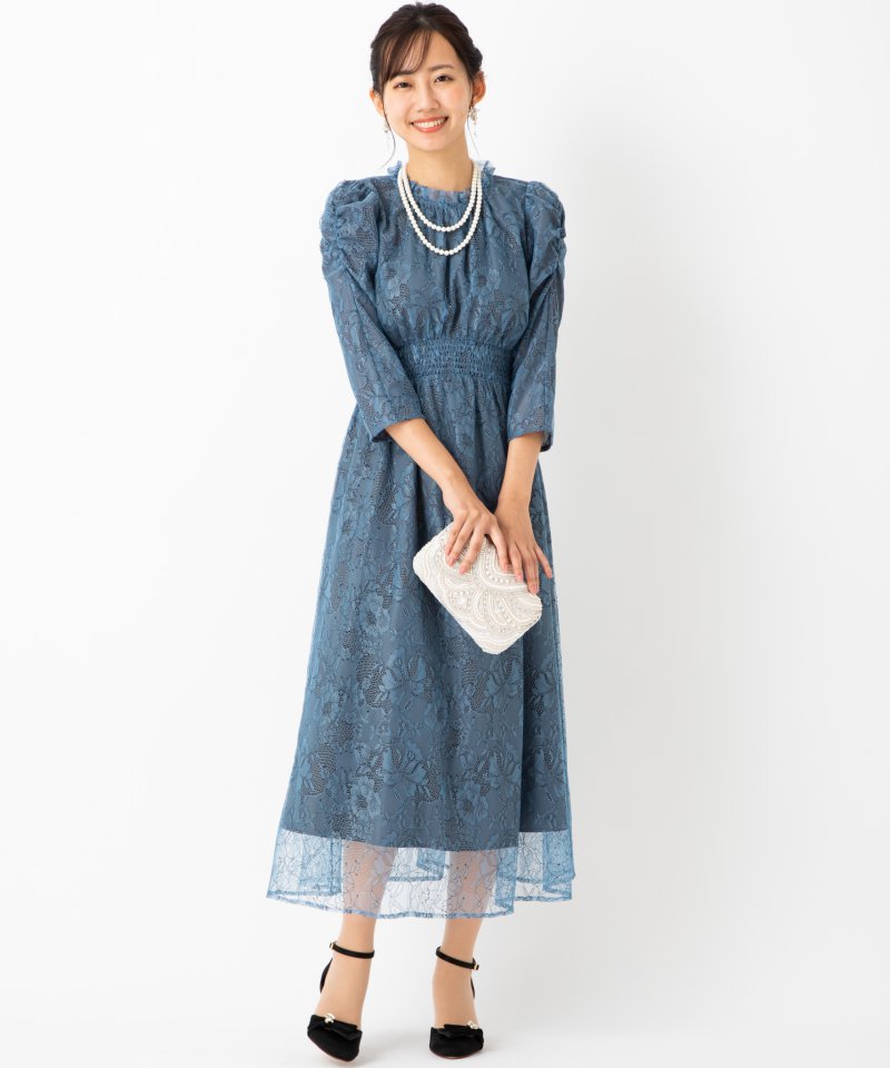 JILL STUART ジルスチュアート パワショルレースワンピース ブルー系