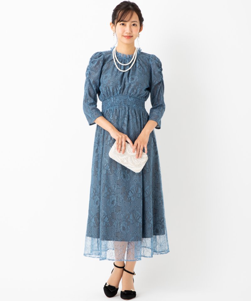 JILL STUART ジルスチュアート パワショルレースワンピース ブルー系