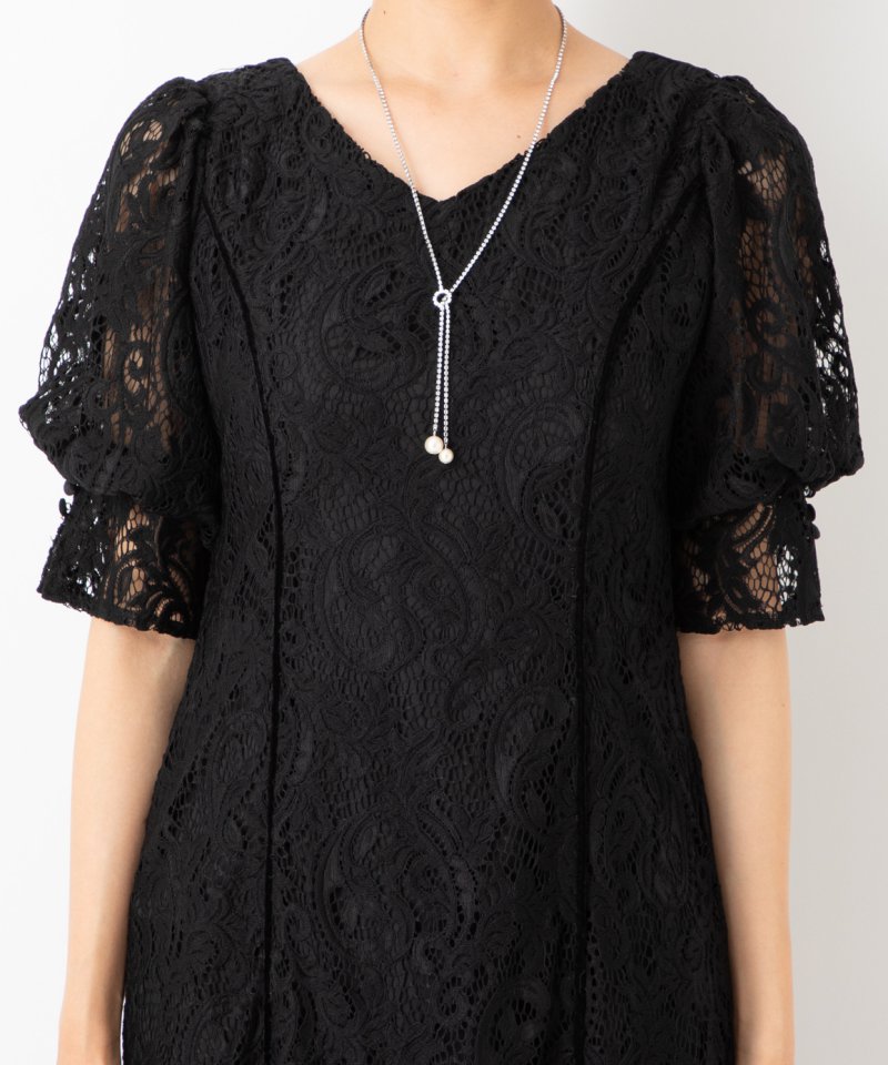 LAGUNAMOON ラグナムーン ベルスリーブレースワンピース ブラック系