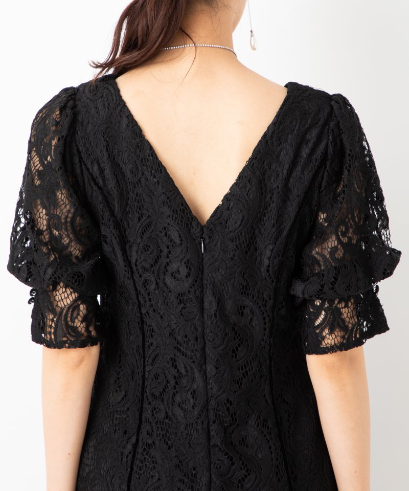 LAGUNAMOON ラグナムーン ベルスリーブレースワンピース ブラック系