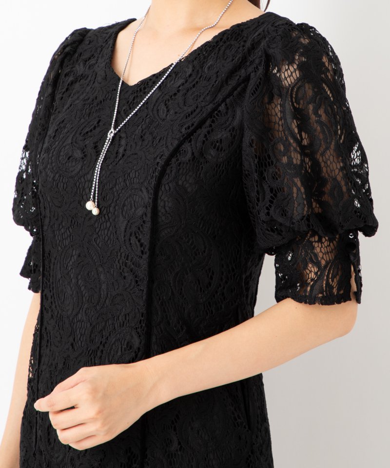 LAGUNAMOON ラグナムーン ベルスリーブレースワンピース ブラック系