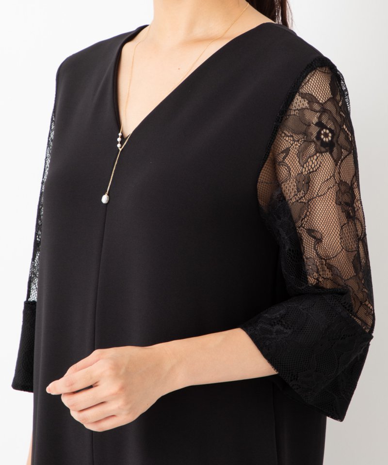 ADAM ET ROPE' アダムエロペ レーススリーブオールインワンドレス