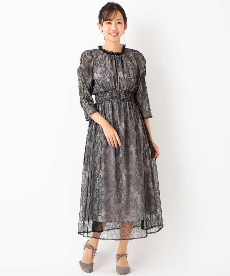 JILL STUART ジルスチュアート パワショルレースワンピース ブラック系