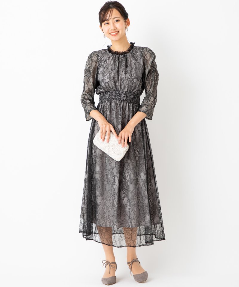 JILL STUART ジルスチュアート パワショルレースワンピース ブラック系
