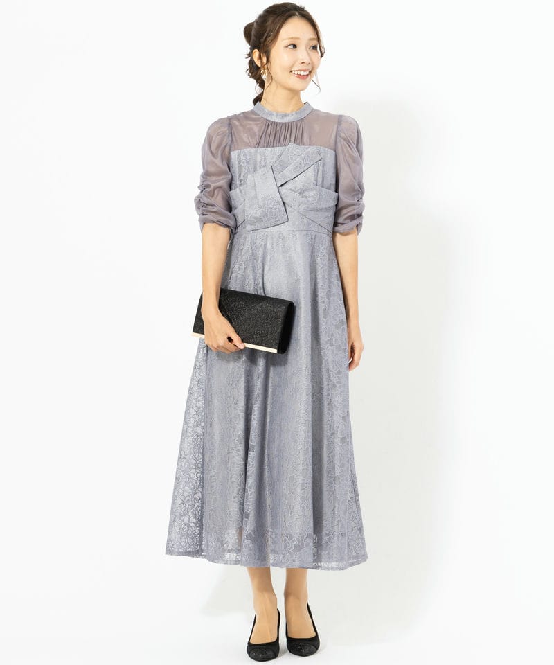 ANDRESD 【ドレス2点SET】フラワーレースノットデザインドレス ブルー ANDRESD 【ドレス2点SET】フラワーレースノットデザインドレス ブルー