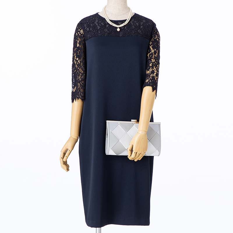 23区 レースコンビサテンドレス ネイビー系 | 結婚式パーティーの