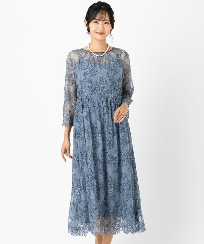 kaene カエン オールレースロングスリーブドレス ブルー系 | 結婚式