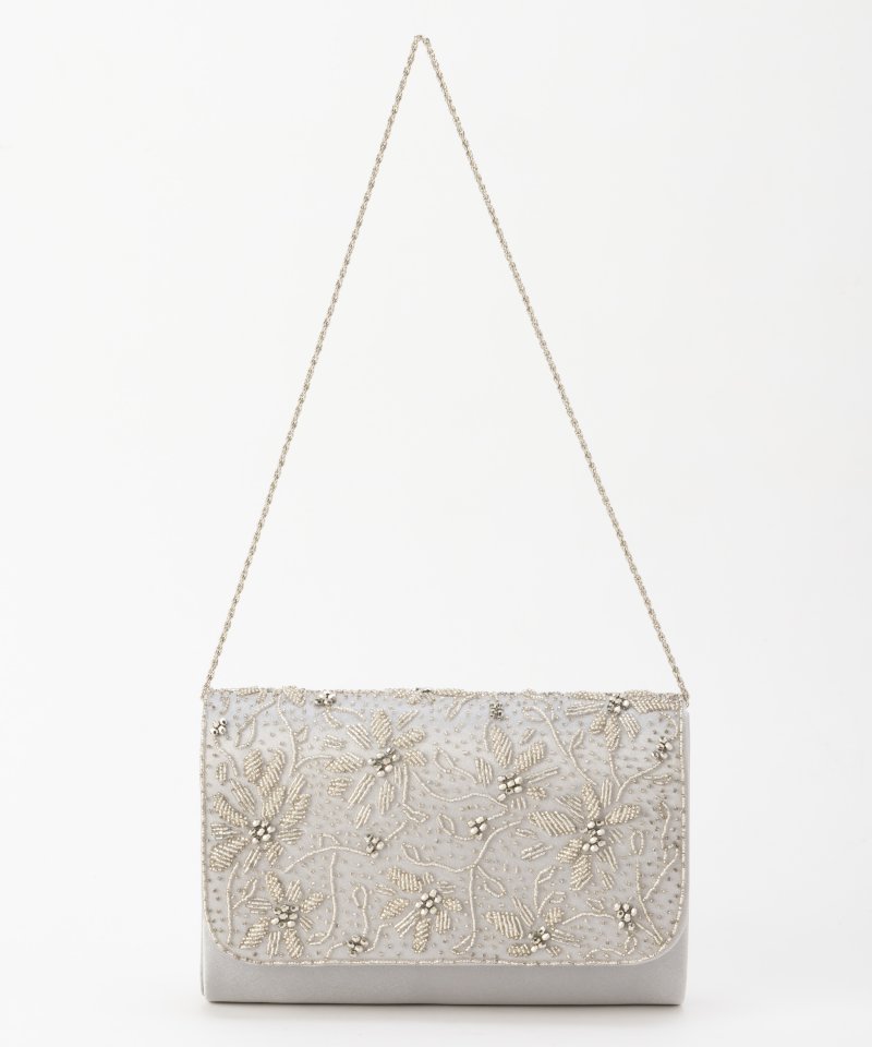 花柄ビーズ刺繍クラッチバッグ　表も、裏も超豪華 ビーズ刺繍ボックスクラッチバッグ/MOB008【結婚式/オケージョン