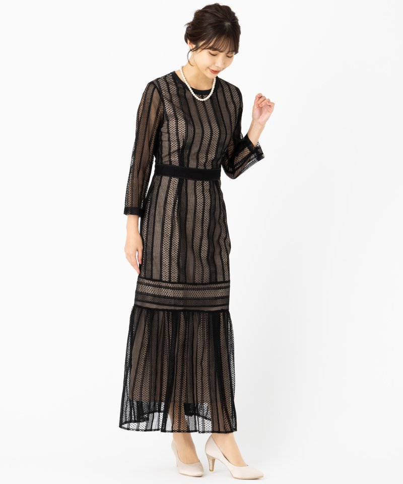 LAGUNAMOON ラグナムーン LADYストライプレースドレス ブラック系