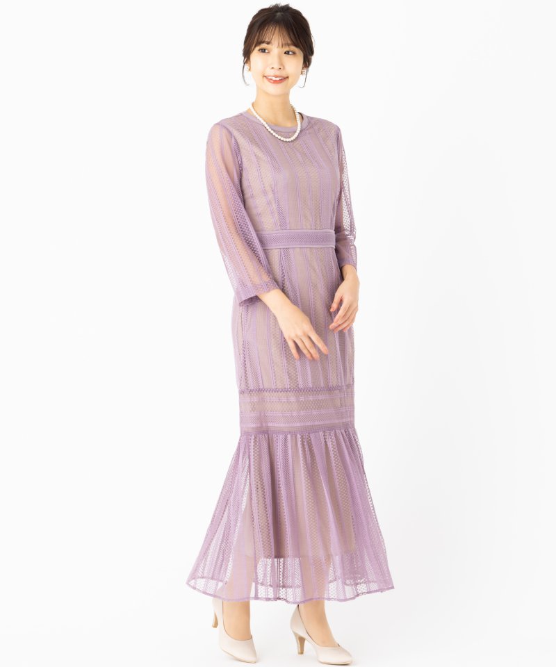 LAGUNAMOON ラグナムーン LADYストライプレースドレス パープル系