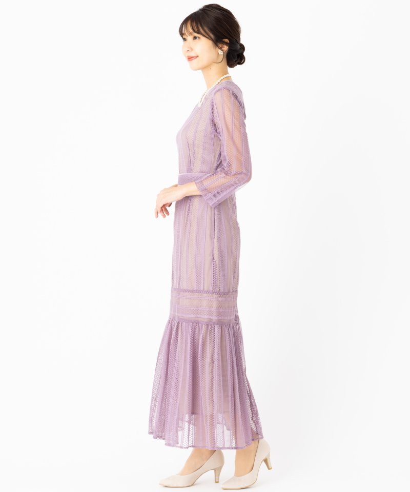 LAGUNAMOON ラグナムーン LADYストライプレースドレス パープル系 