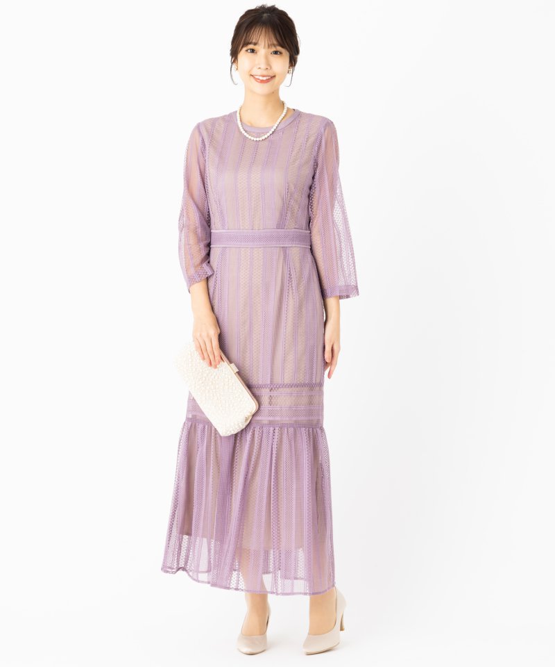 LAGUNAMOON ラグナムーン LADYストライプレースドレス パープル系
