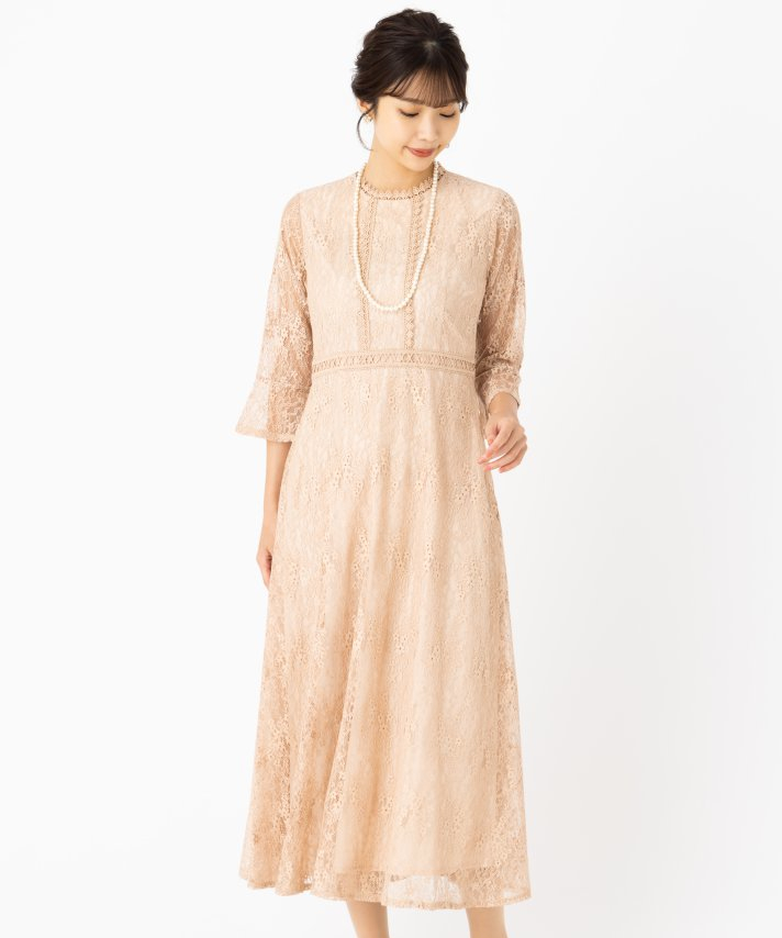 Select Shop 【授乳マタニティ】ボトルネック総レースドレス ベージュ