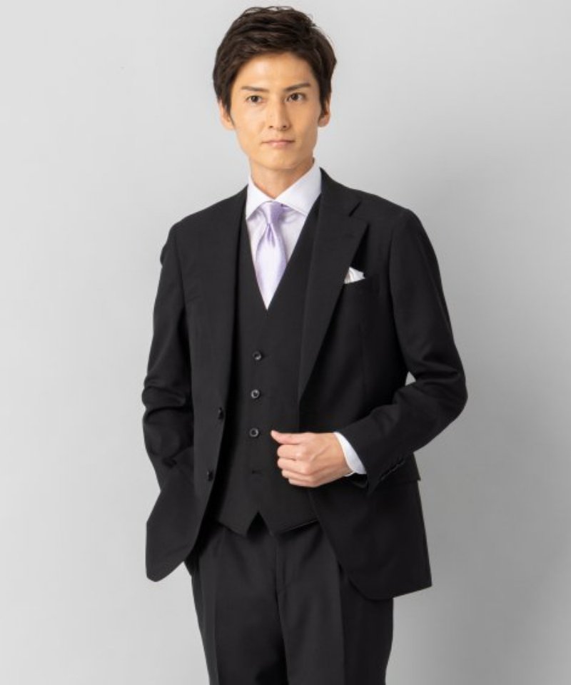 J5194 美品 スタイリストジャパン ATTIRE3ピーススーツ ブラック M SUIT SELECT スーツセレクト レギュラーフィットスリーピーススーツ