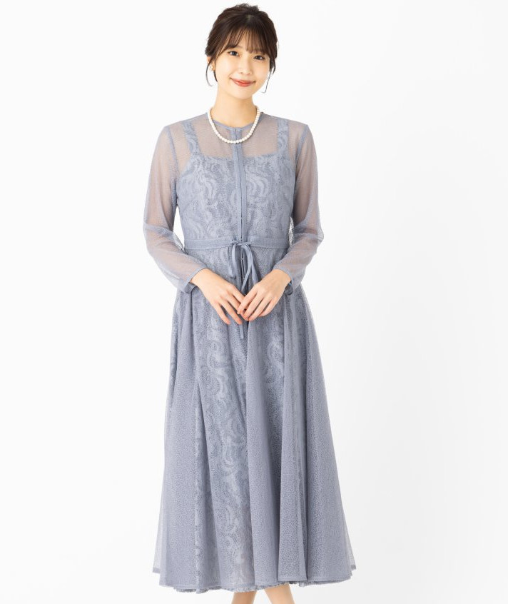 etoll. エトル 幾何学チュールジャガードドレス その他 x グレー系