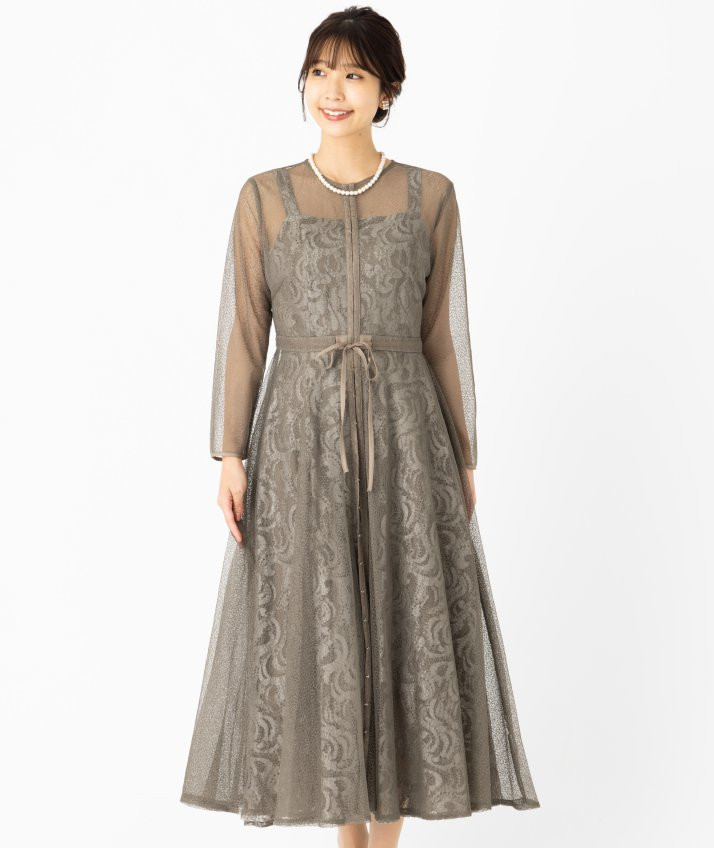 etoll. エトル 幾何学チュールジャガードドレス その他 x ブラウン系
