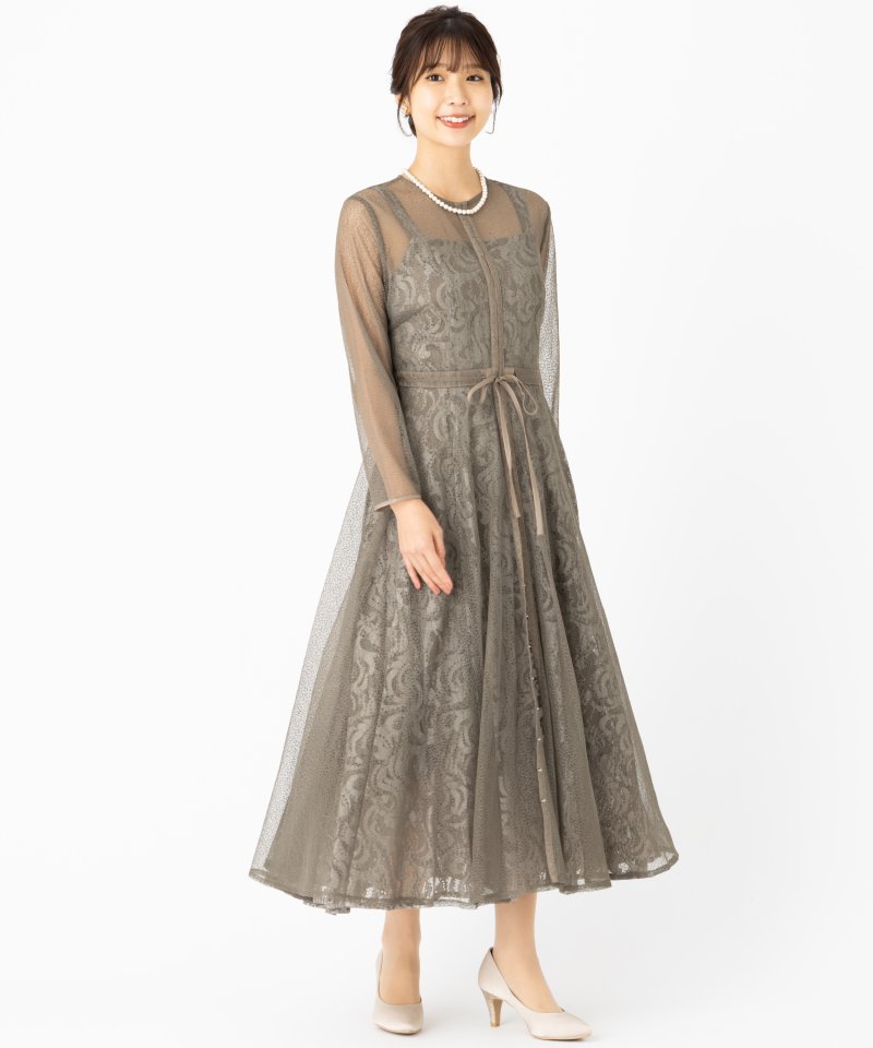 etoll. エトル 幾何学チュールジャガードドレス その他 x ブラウン系