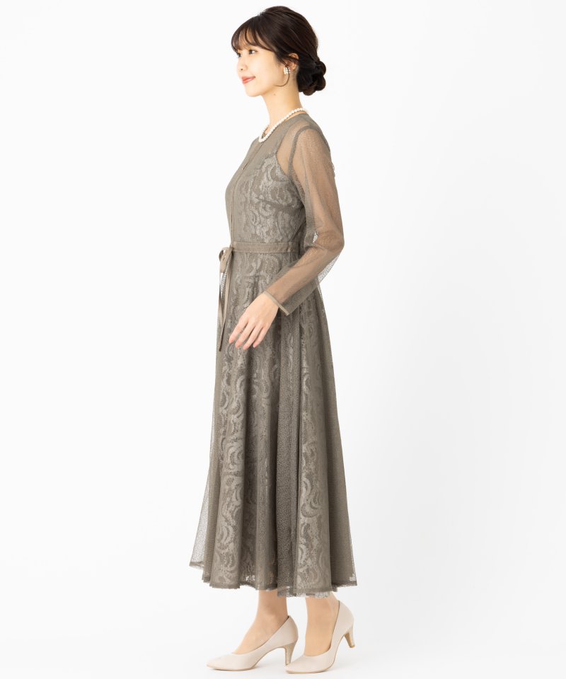 etoll. エトル 幾何学チュールジャガードドレス その他 x ブラウン系