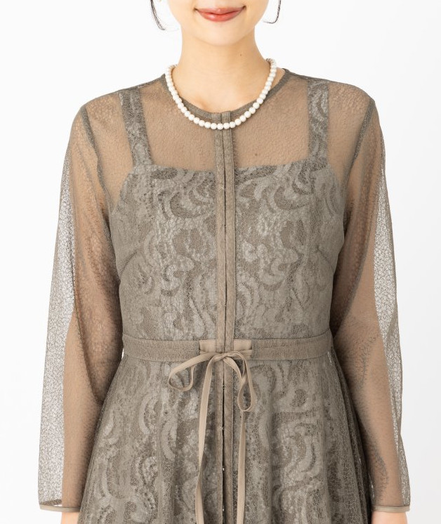 etoll. エトル 幾何学チュールジャガードドレス その他 x ブラウン系