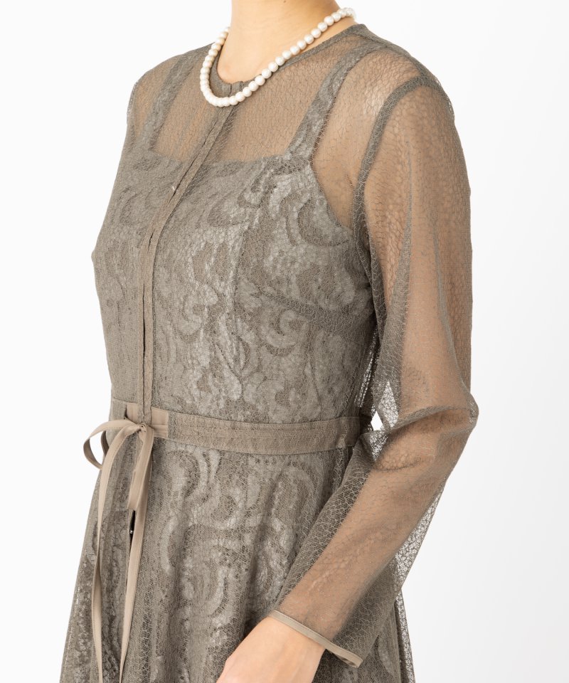 etoll. エトル 幾何学チュールジャガードドレス その他 x ブラウン系