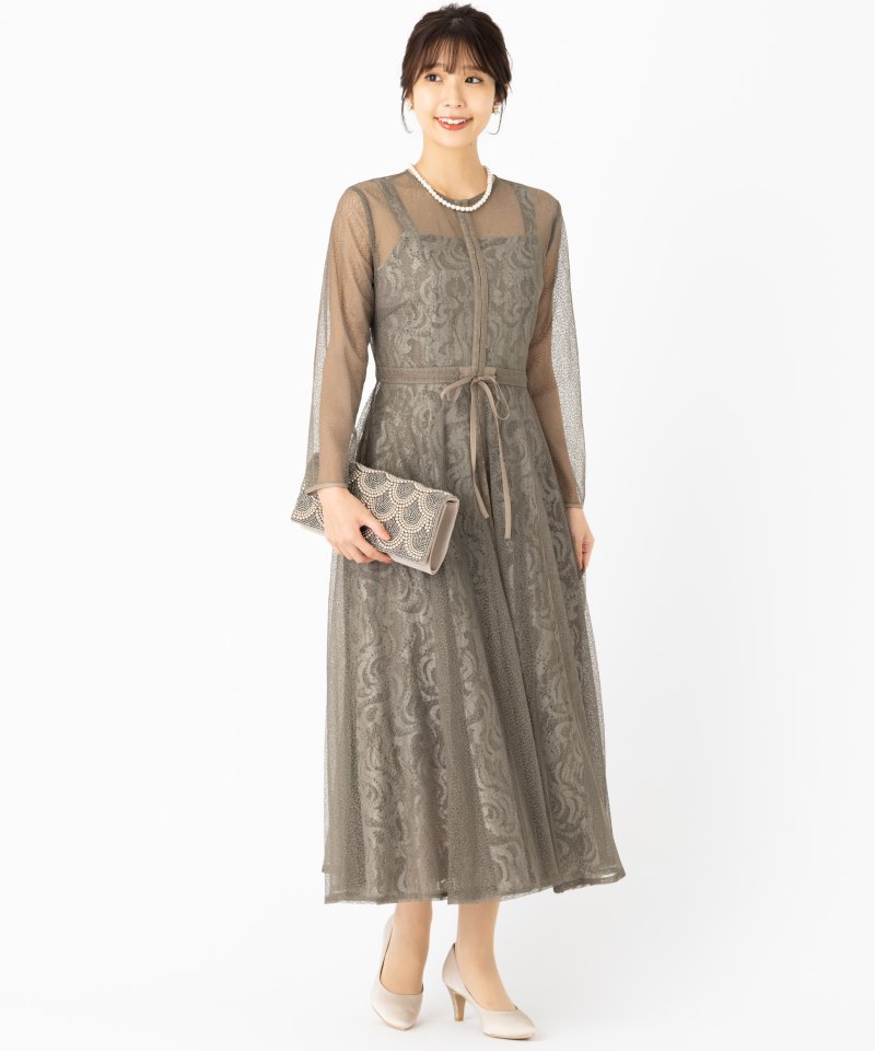 etoll. エトル 幾何学チュールジャガードドレス その他 x ブラウン系