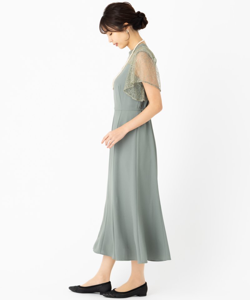 【美品】エメ　AIMER　ラッフルスリーブタイトラインドレス パーティ M 緑 Aimer エメ ラッフルスリーブソフトマーメイドドレス その他 x