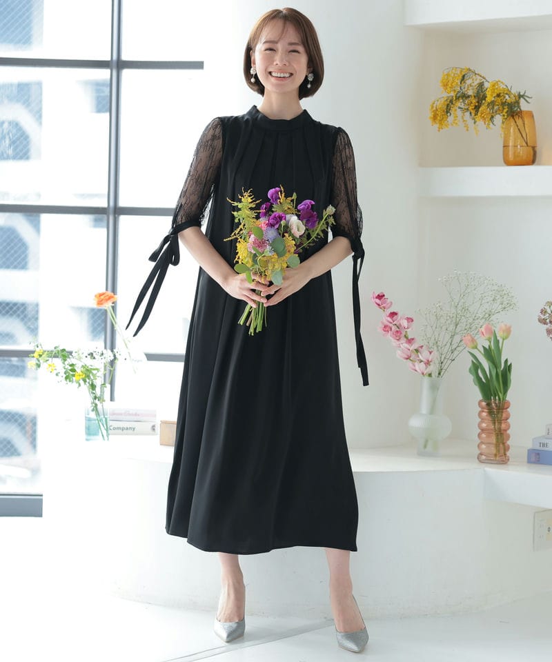 菜々　ブラックAラインドレス　L Select Shop 胸元タックデザインAラインドレス ブラック系 | 結婚式