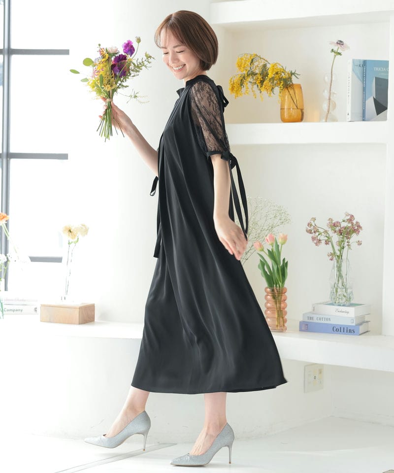Select Shop 胸元タックデザインAラインドレス ブラック系 | 結婚式