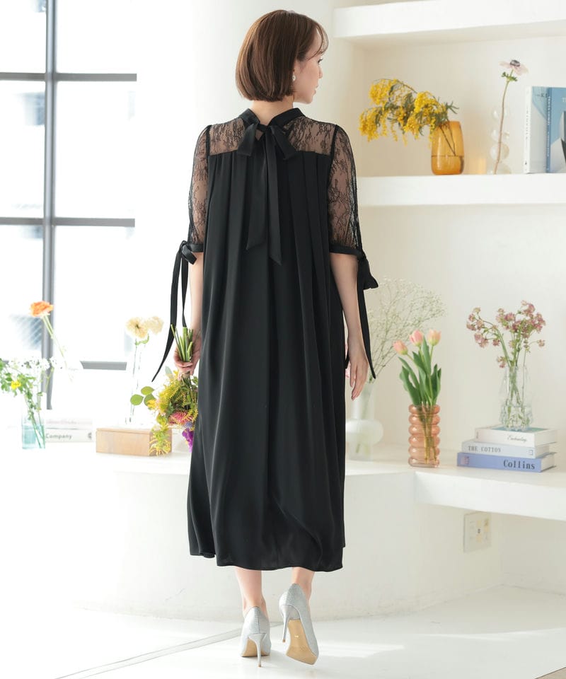 Select Shop 胸元タックデザインAラインドレス ブラック系 | 結婚式