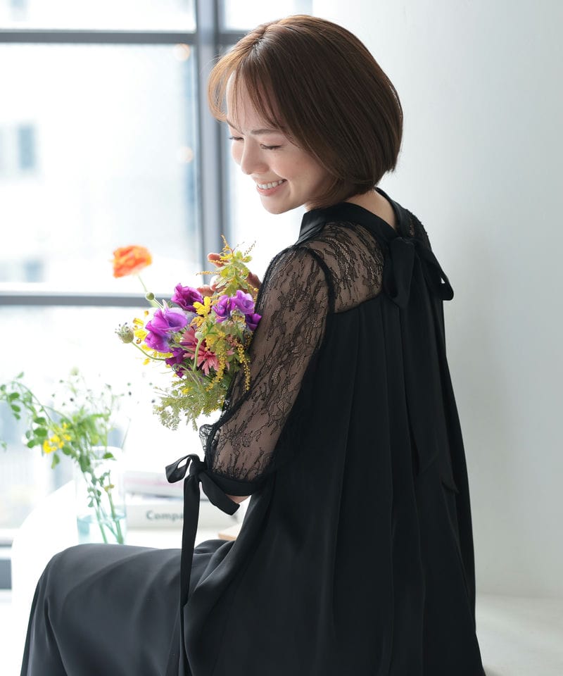 Select Shop 胸元タックデザインAラインドレス ブラック系 | 結婚式