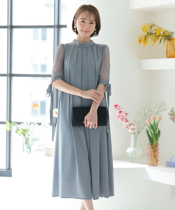 Arobe アローブ シャンブレーギャザードレス ブルー系 | 結婚式