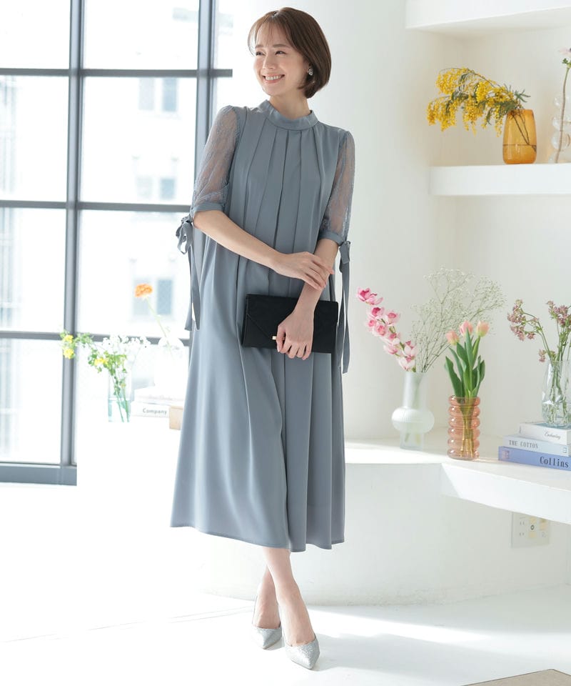 Select Shop 胸元タックデザインAラインドレス その他 x ブルー系