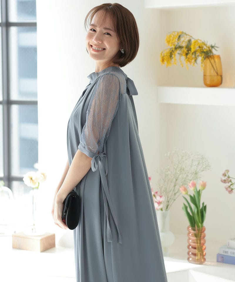 Select Shop 胸元タックデザインAラインドレス その他 x ブルー系 Select Shop 胸元タックデザインAラインドレス その他 x ブルー系
