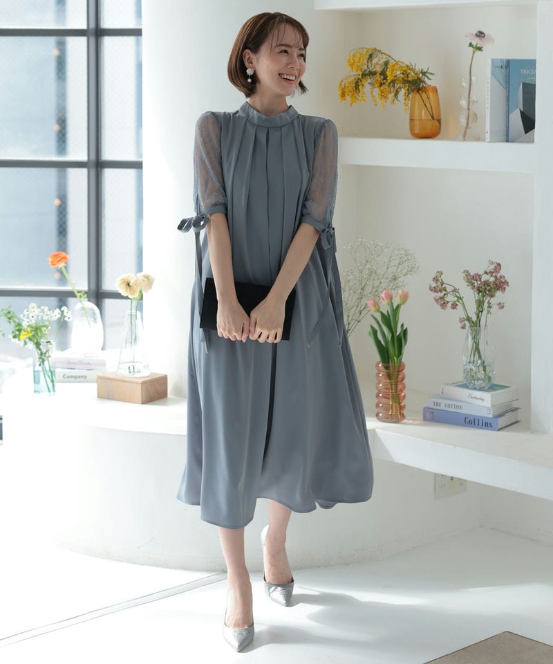 Select Shop 胸元タックデザインAラインドレス その他 x ブルー系
