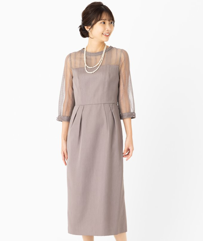 Aimer エメ スタンドカラーストライプレースコクーンドレス その他 x