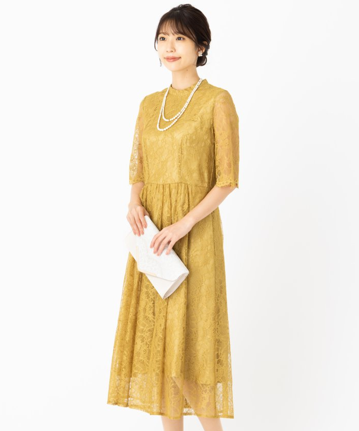 kaene カエン マオカラーレースドレス イエロー系 | 結婚式パーティー