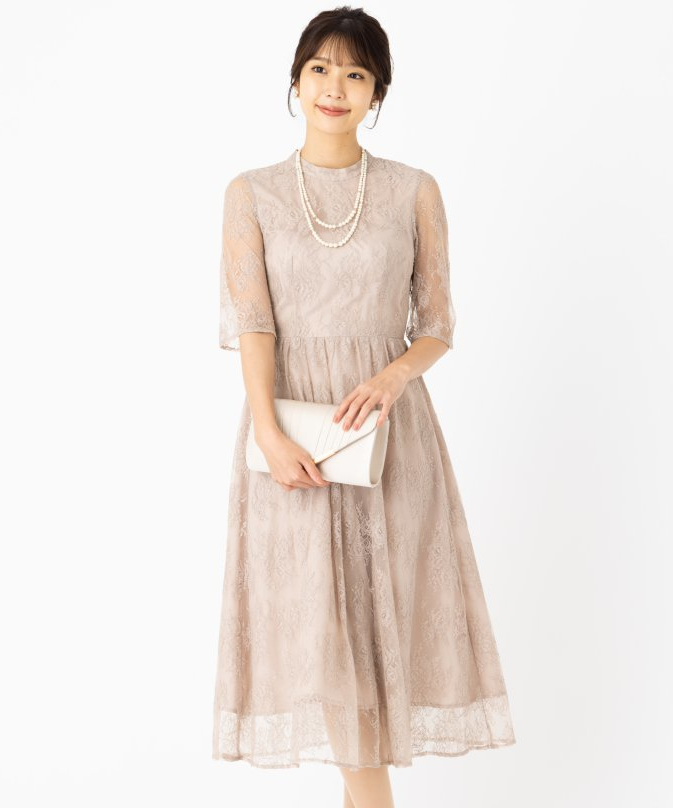 Aimer エメ ラッセルレースアンクル丈ドレス グレー系 x ブルー系