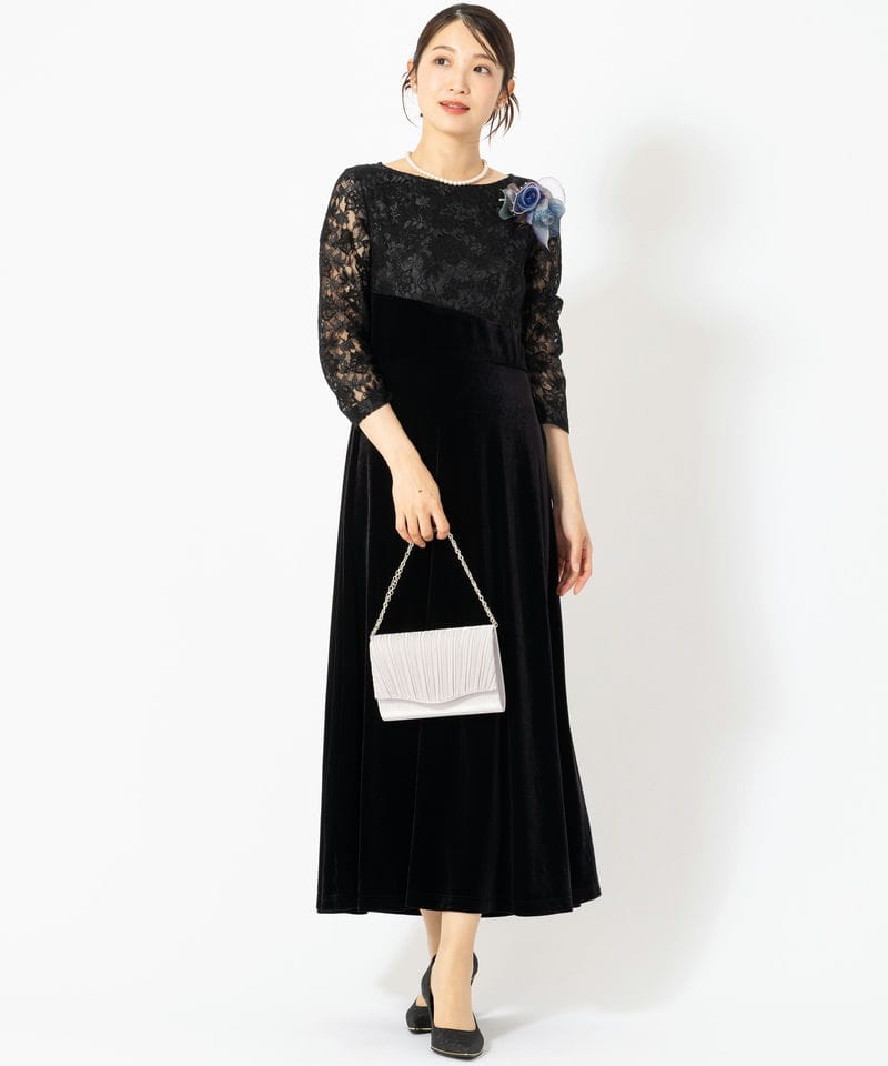 Select Shop 【マザーズドレス】レースベロアロングドレス ブラック系
