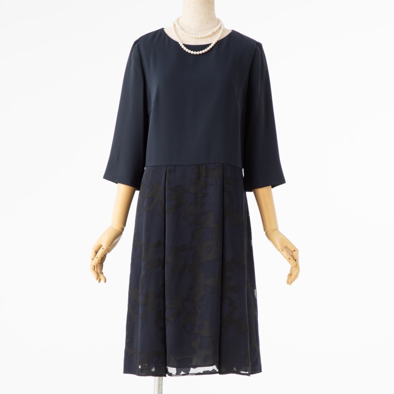 23区 襟付きグログランワンピース ネイビー系 | 結婚式パーティーの