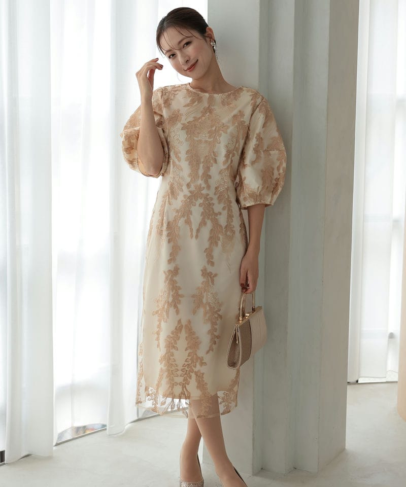 Select Shop リーフエンブロイダリーコクーンドレス ベージュ系 | 結婚
