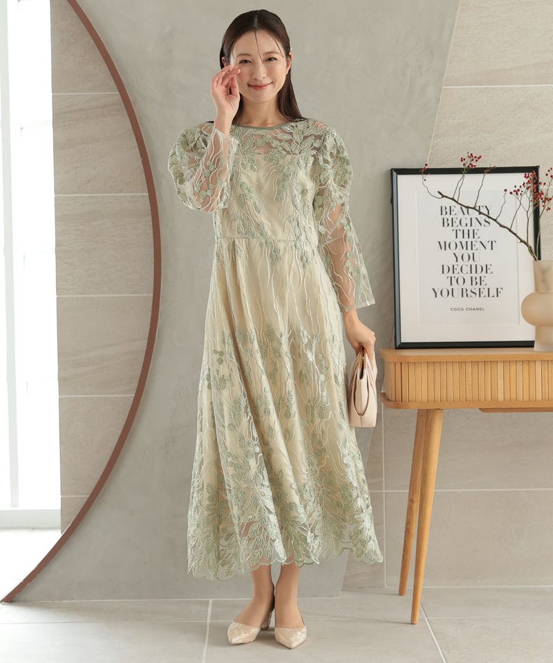 SNIDEL スナイデル デザインスリーブレースドレス ブルー系 | 結婚式