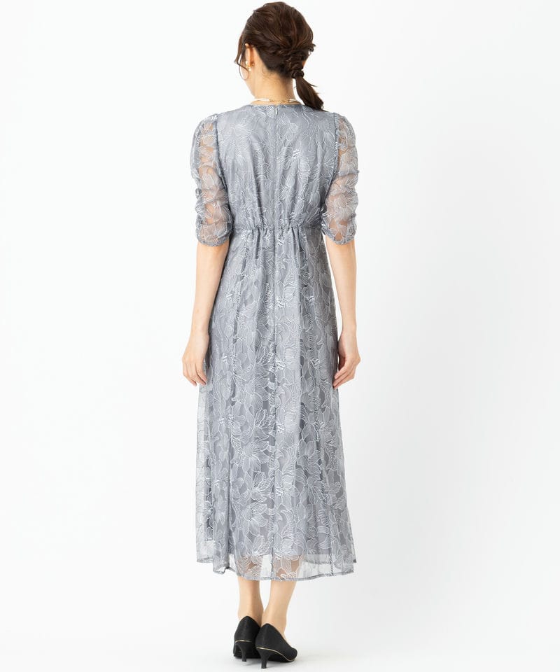 Aimer エメ チュールエンブロイダリーレースパイピングドレス グレー系