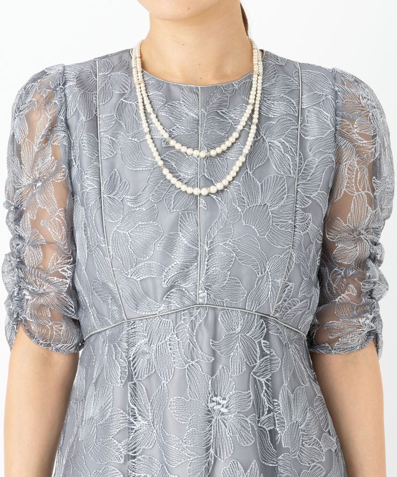 Aimer エメ チュールエンブロイダリーレースパイピングドレス グレー系