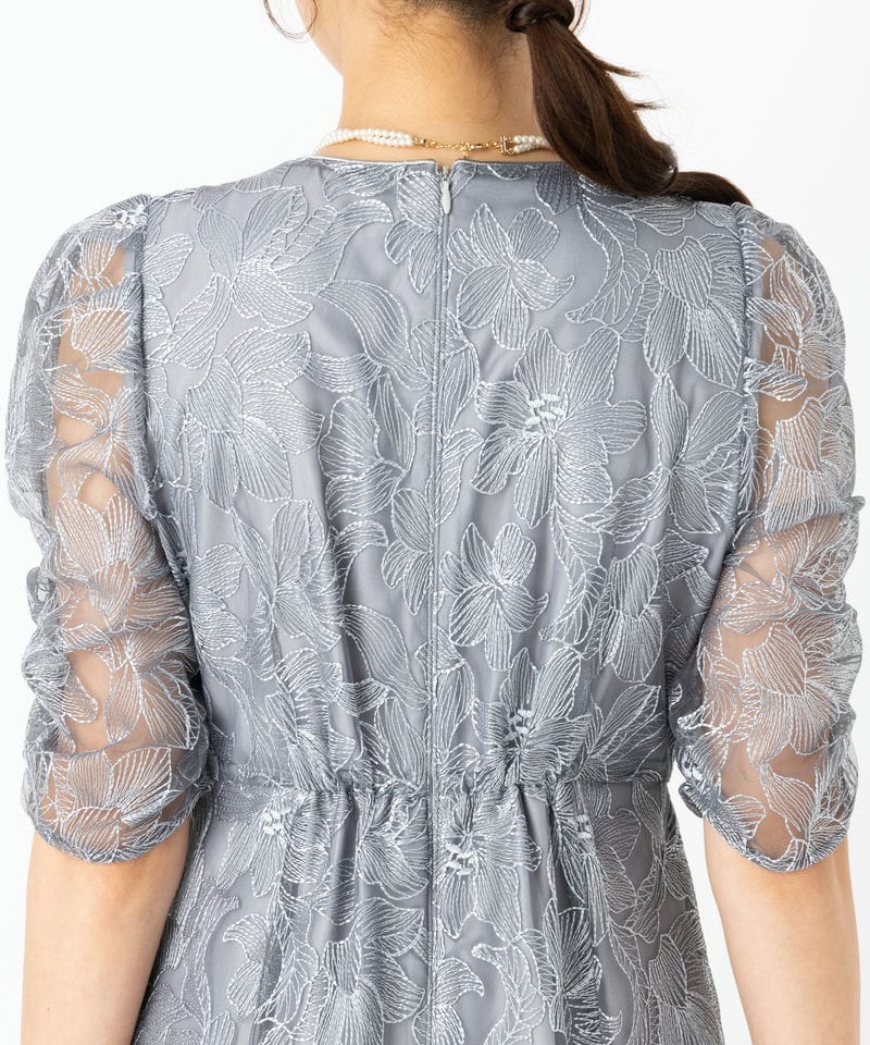 Aimer エメ チュールエンブロイダリーレースパイピングドレス グレー系