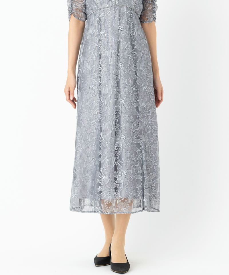 Aimer エメ チュールエンブロイダリーレースパイピングドレス グレー系