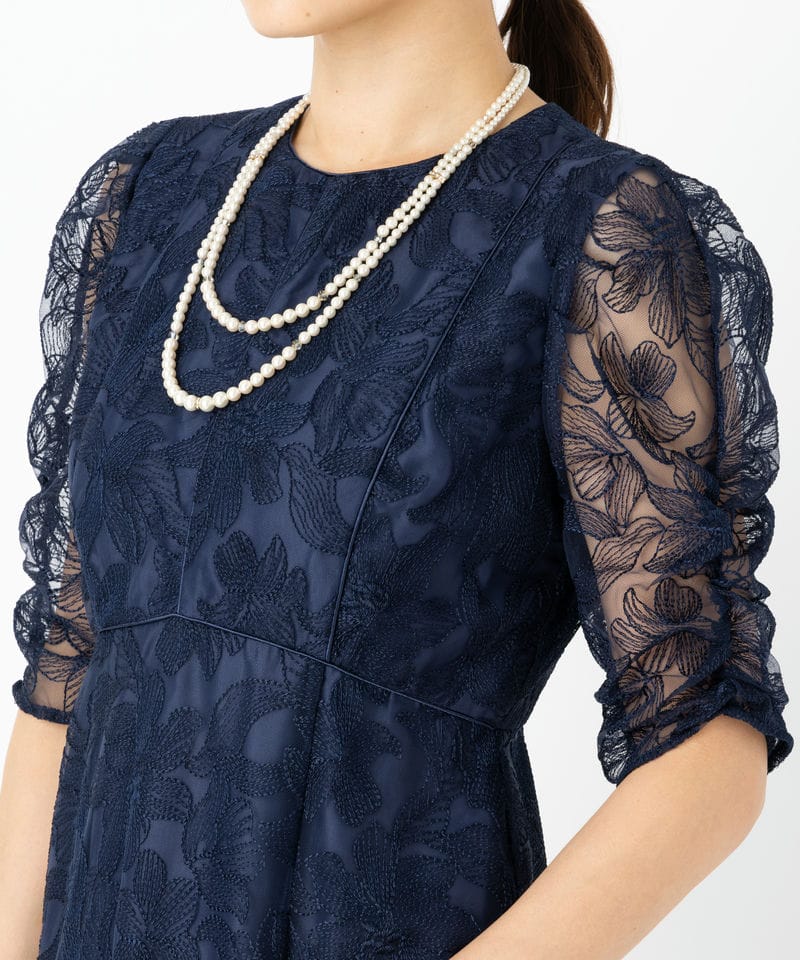 etoll. ネイビー エンブロイダリーレースドレス M mikuさんコラボ＞エンブロイダリーレースドレス | JILL by JILL